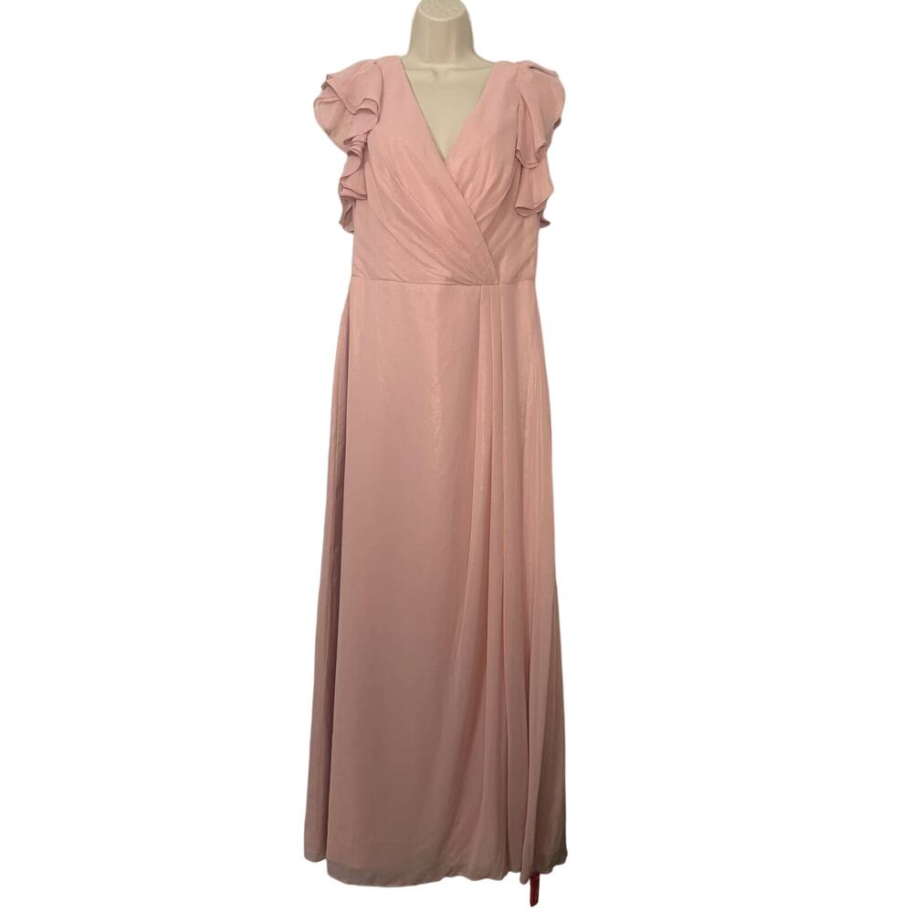 NWT Dessy Collection Rose Gold Shimmer Wrap Maxi Dress‎ Sz 14